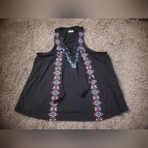 Hollister Navy Tank Top with Blue and Pink Embroidery